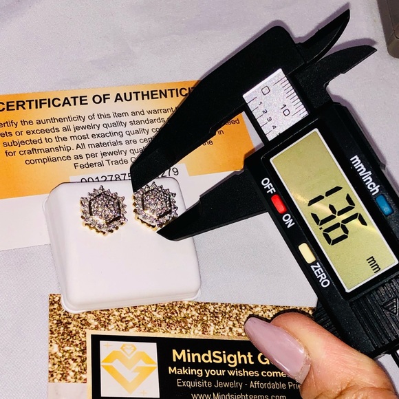 Real diamond earring, 14k yellow gold vermeil, natural diamond, free appraisal - Picture 3 of 7